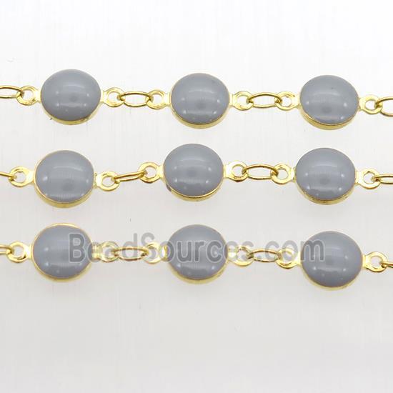 gray Porcelain Glass Chain, gold plated