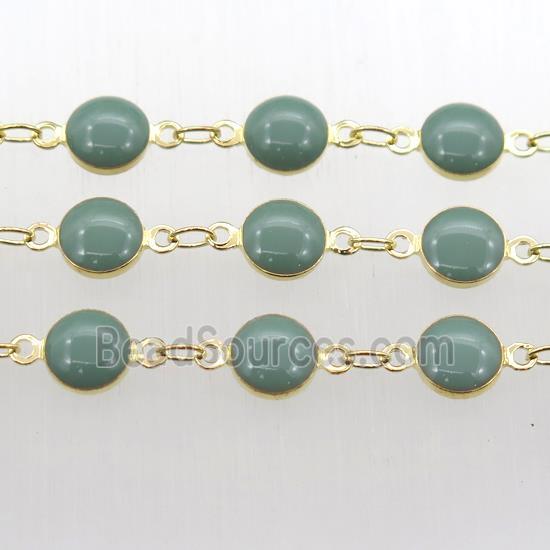 green Porcelain Glass Chain, gold plated