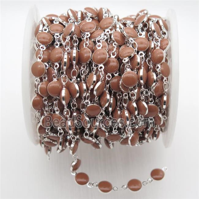 Chocolate Porcelain Glass Chain, silver plated