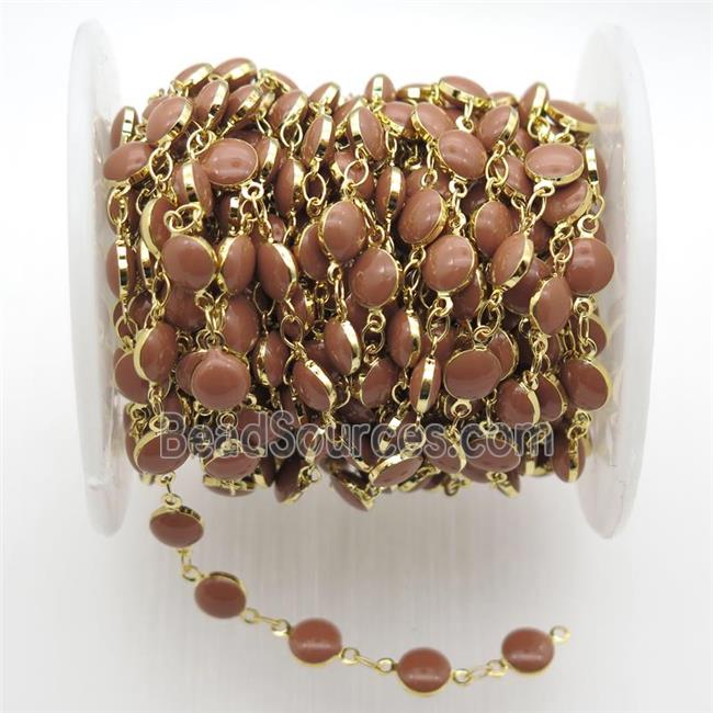 Chocolate Porcelain Glass Chain, gold plated