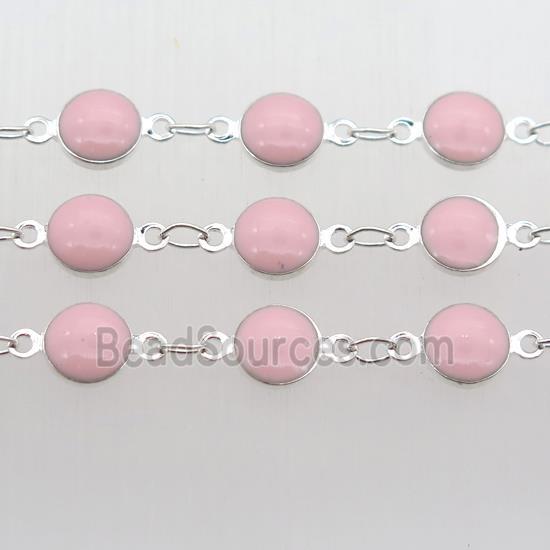 pink Porcelain Glass Chain, silver plated