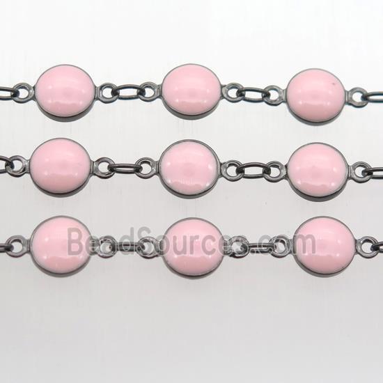 pink Porcelain Glass Chain, black plated