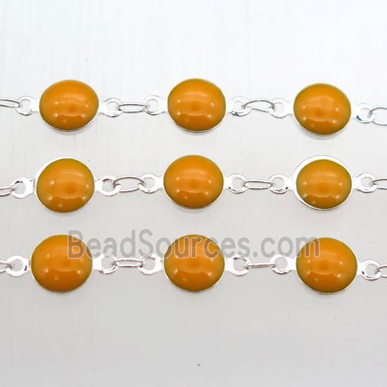 orange Porcelain Glass Chain, silver plated