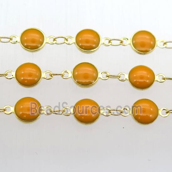 orange Porcelain Glass Chain, gold plated