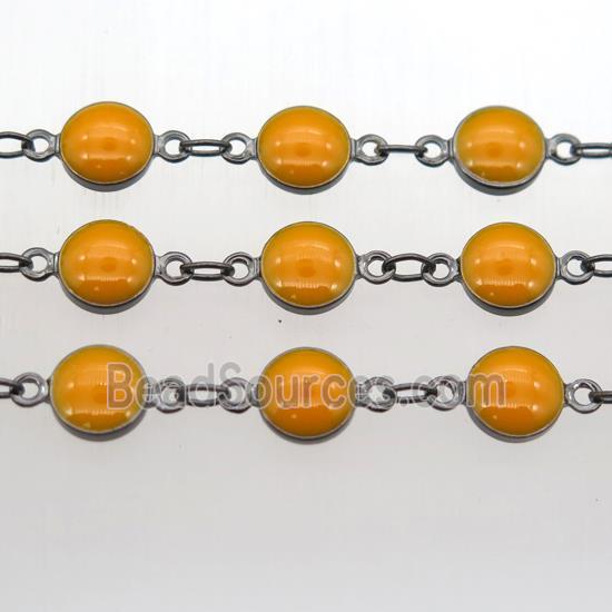 orange Porcelain Glass Chain, black plated