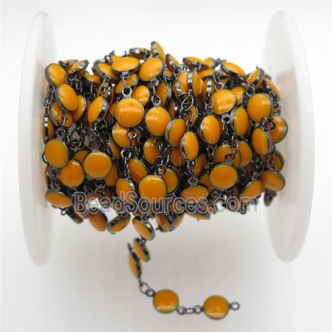 orange Porcelain Glass Chain, black plated