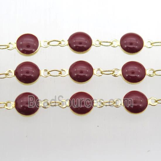 darkred Porcelain Glass Chain, gold plated