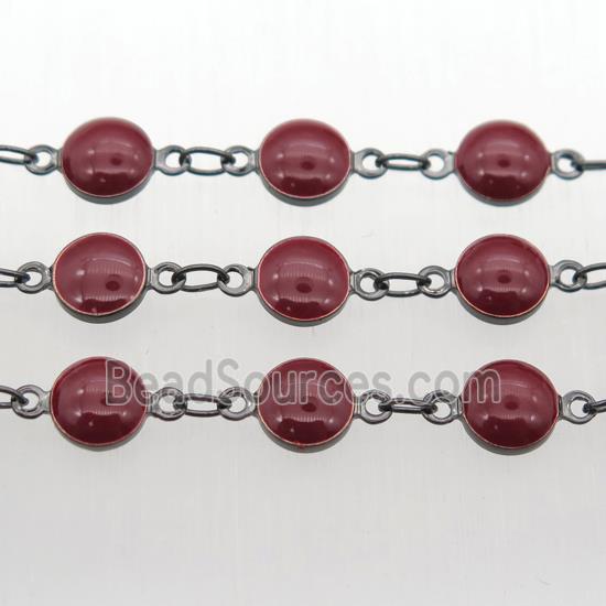 darkred Porcelain Glass Chain, black plated