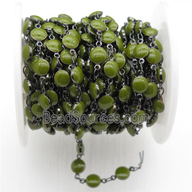 olive Porcelain Glass Chain, black plated