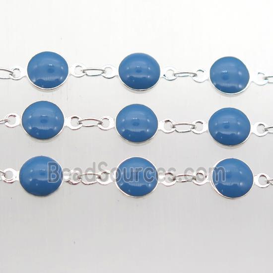 blue Porcelain Glass Chain, silver plated