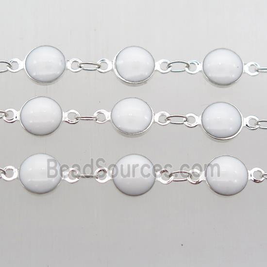 white Porcelain Glass Chain, silver plated