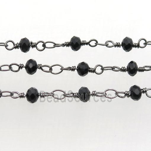 copper chain with black crystal glass, black plated