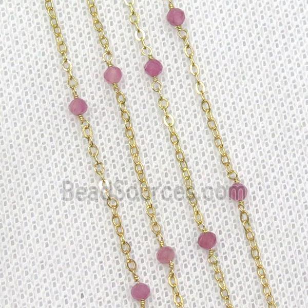 copper chain with pink Tourmaline, gold plated