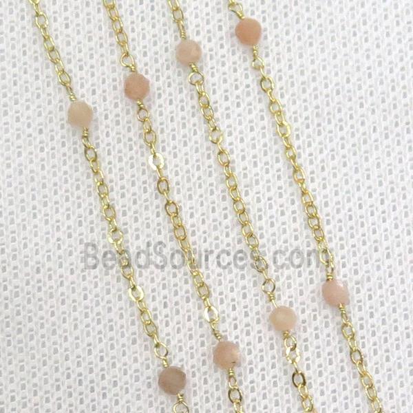 copper chain with peach moonstone, gold plated