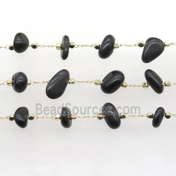 Obsidian chip chain, gold plated