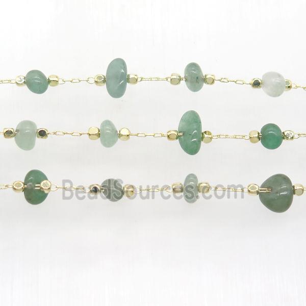 Green Aventurine bead chip chain, gold plated