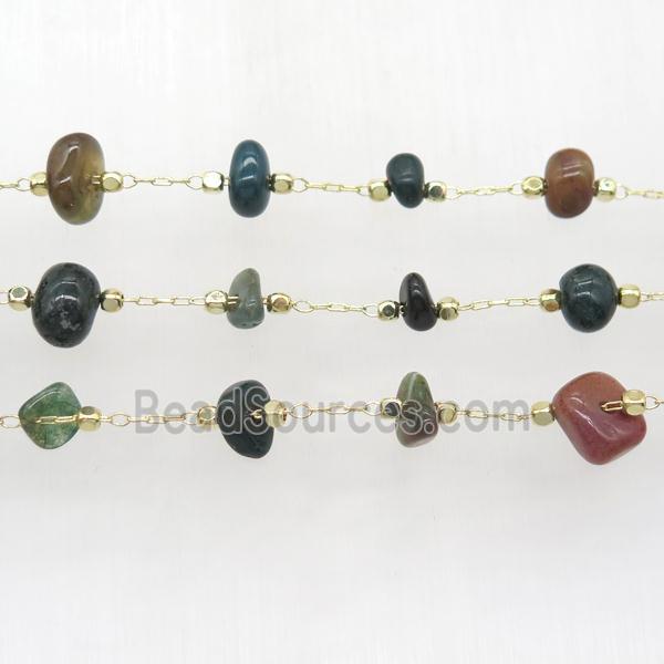 Fancy Agate chip chain, gold plated