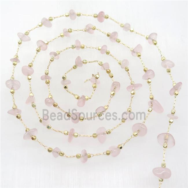 Rose Quartz chips chain, gold plated