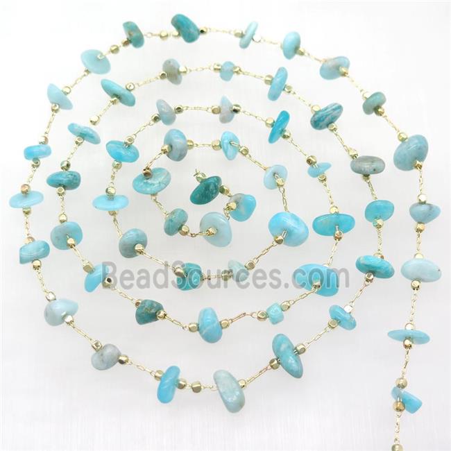 Amazonite chip beads chain, gold plated