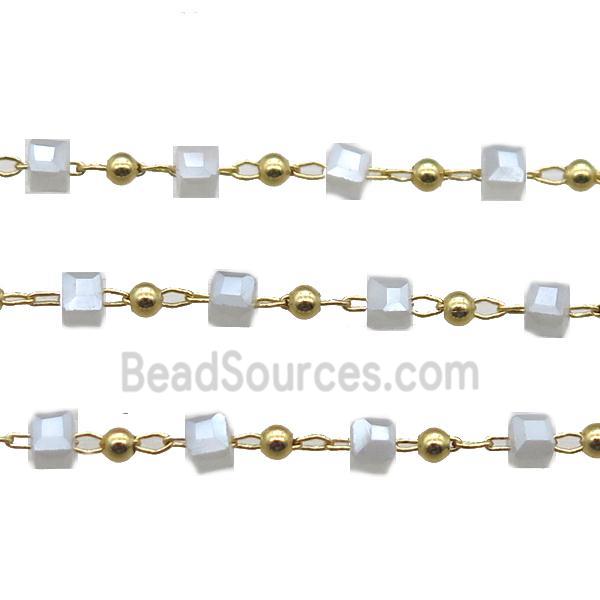 copper chain with crystal glass cube beads, gold plated