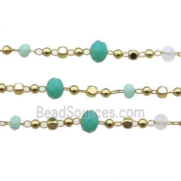 copper chain with crystal glass bead, faceted rondelle, gold plated