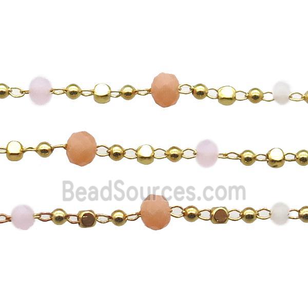 copper chain with crystal glass bead, faceted rondelle, gold plated