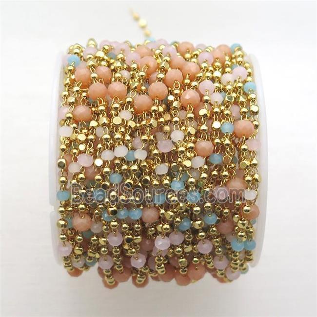 copper chain with crystal glass bead, faceted rondelle, gold plated