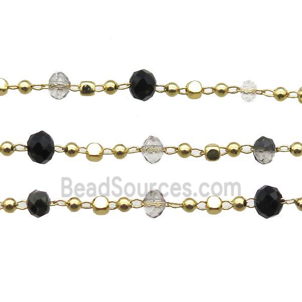 copper chain with crystal glass bead, faceted rondelle, gold plated