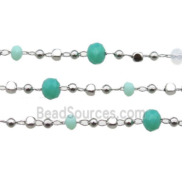 copper chain with crystal glass bead, faceted rondelle, platinum