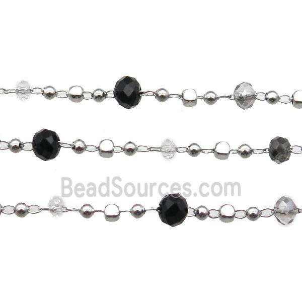 copper chain with crystal glass bead, faceted rondelle, platinum