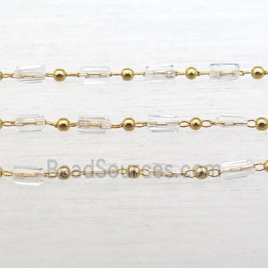 copper chain with crystal glass beads, tube, gold plated