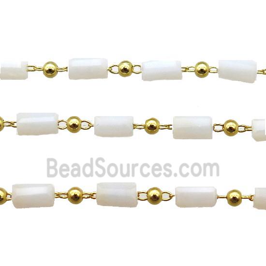 copper chain with crystal glass bead, tube, gold plated