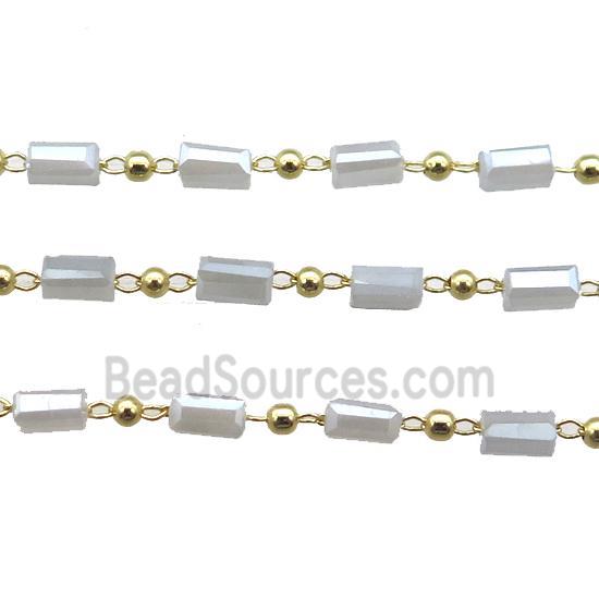 copper chain with crystal glass bead, tube, gold plated