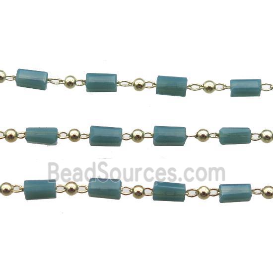 copper chain with crystal glass bead, tube, gold plated