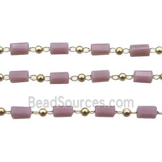 copper chain with crystal glass bead, tube, gold plated