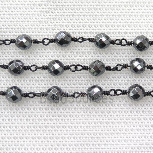 Hematite beaded chain, black plated