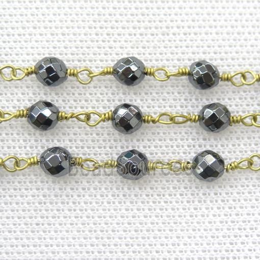 hematite beaded chain, raw brass