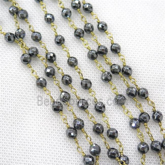 hematite beaded chain, raw brass