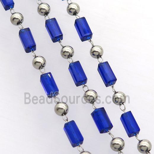 raw stainless steel chain with blue crystal glass