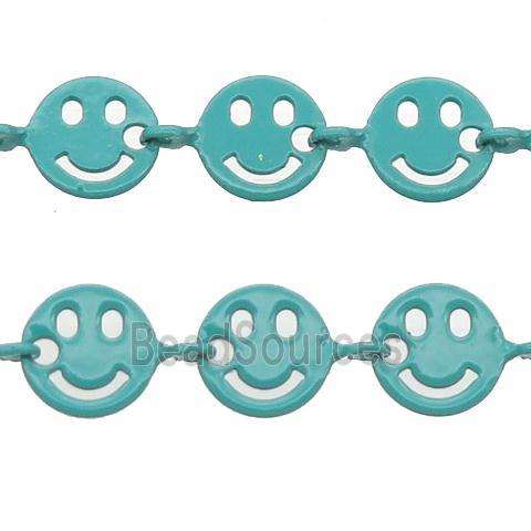 Copper Emoji smileface Chain with fire peacockgreen lacquered