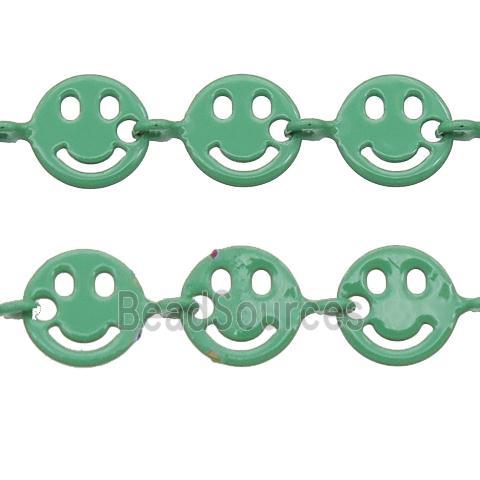 Copper Emoji smileface Chain with fire green lacquered