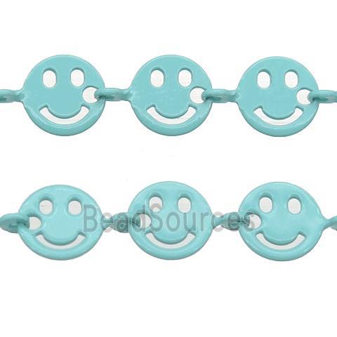 Copper Emoji smileface Chain with fire teal lacquered