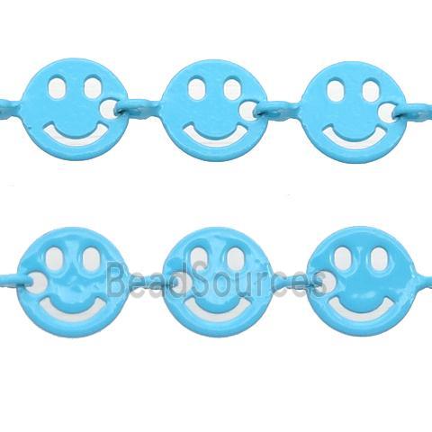 Copper Emoji smileface Chain with fire lt.blue lacquered