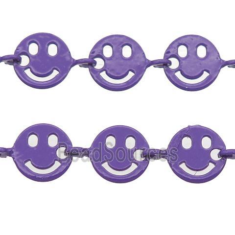 Copper Emoji smileface Chain with fire lavender lacquered