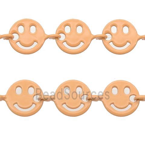 Copper Emoji smileface Chain with fire lt.orange lacquered