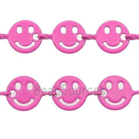 Copper Emoji smileface Chain with fire hotpink lacquered