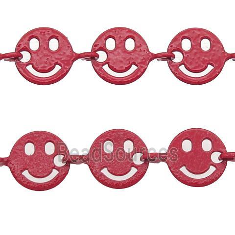 Copper Emoji smileface Chain with fire red lacquered