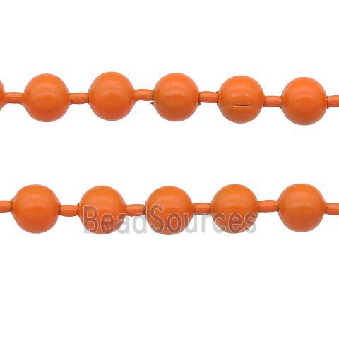 stainless Iron Ball Chain with fire orange lacquer