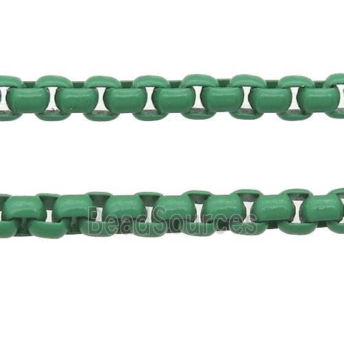 stainless Iron Box Chain with fire green lacquered