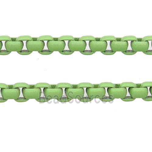 stainless Iron Box Chain with fire lt.green lacquered